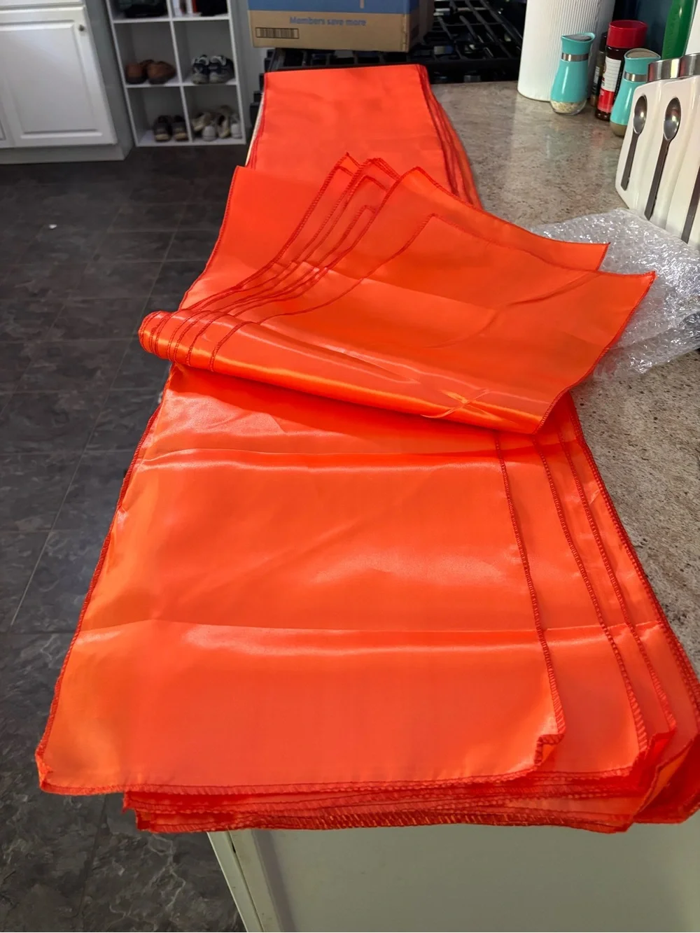 Satin Party Runners in Bright Orange - Elegant Event Linens